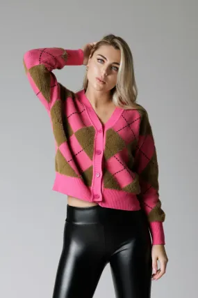 Cardigan with Rhombus Pattern / Beige